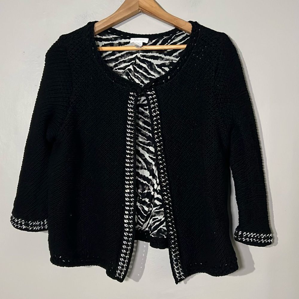 Chico's Black and White Cardigan Sweater